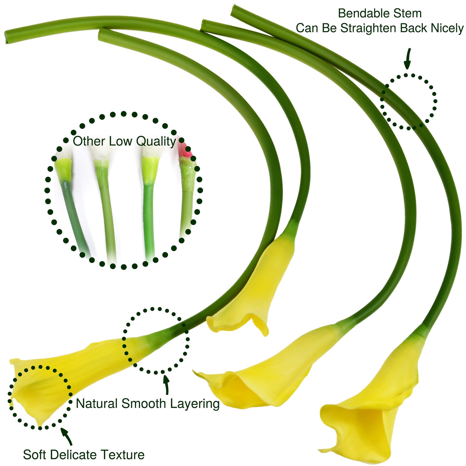Bright Yellow Real Touch Large Size Calla Lilies Artificial Flower Bouquet 6 Stems
