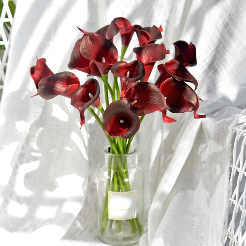 Dark Scarlet Real Touch Calla Lilies Artificial Flower Bouquet 10 Stems