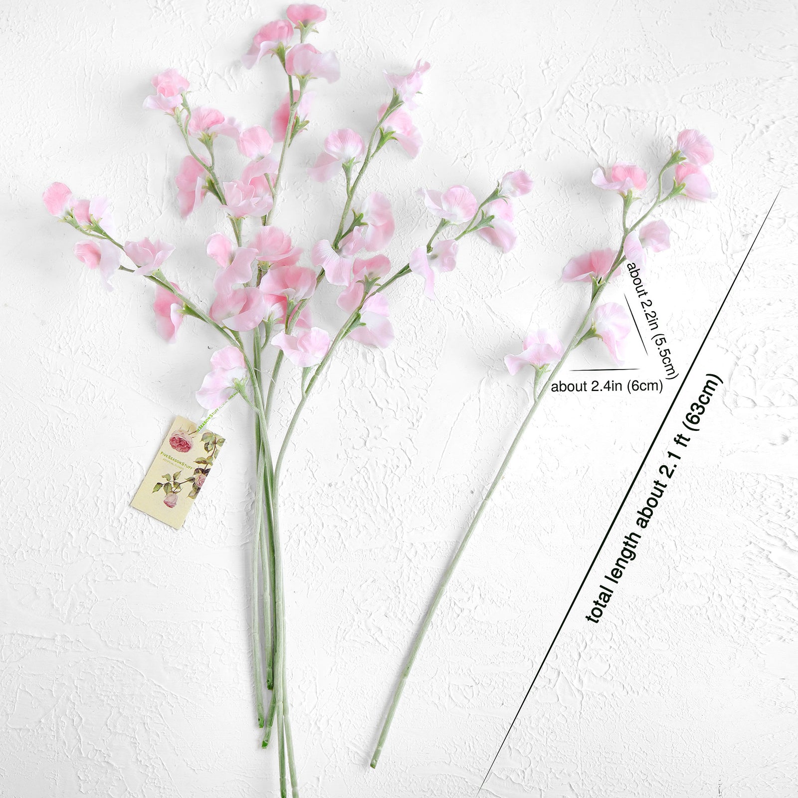 Misty Light Pink Sweet Pea Flowers Real Looking Artificial flowers Home Décor 24.8'' (6 Stems) FiveSeasonStuff