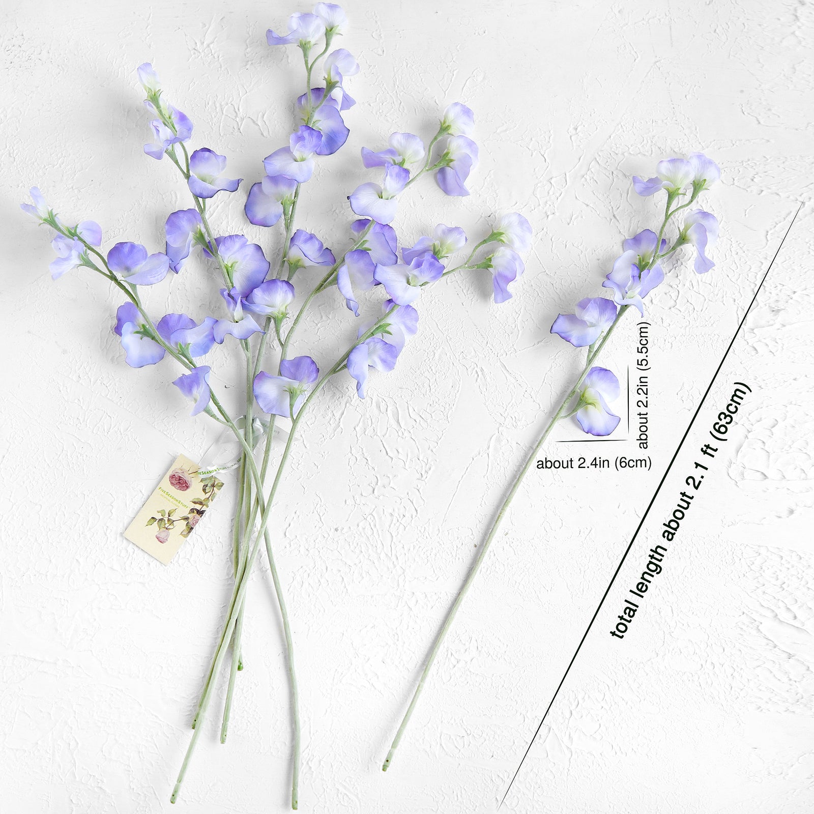 Pale Purple Sweet Pea Flowers Real Looking Artificial flowers Home Décor 24.8'' (6 Stems) FiveSeasonStuff