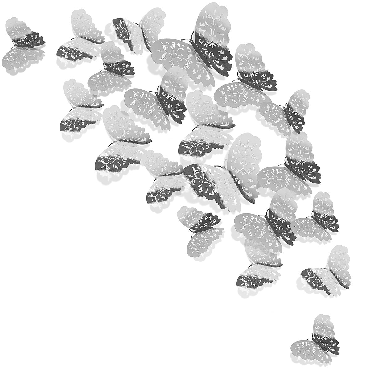 Silver Butterflies Wall Decorations Set - Floral Hollow Design