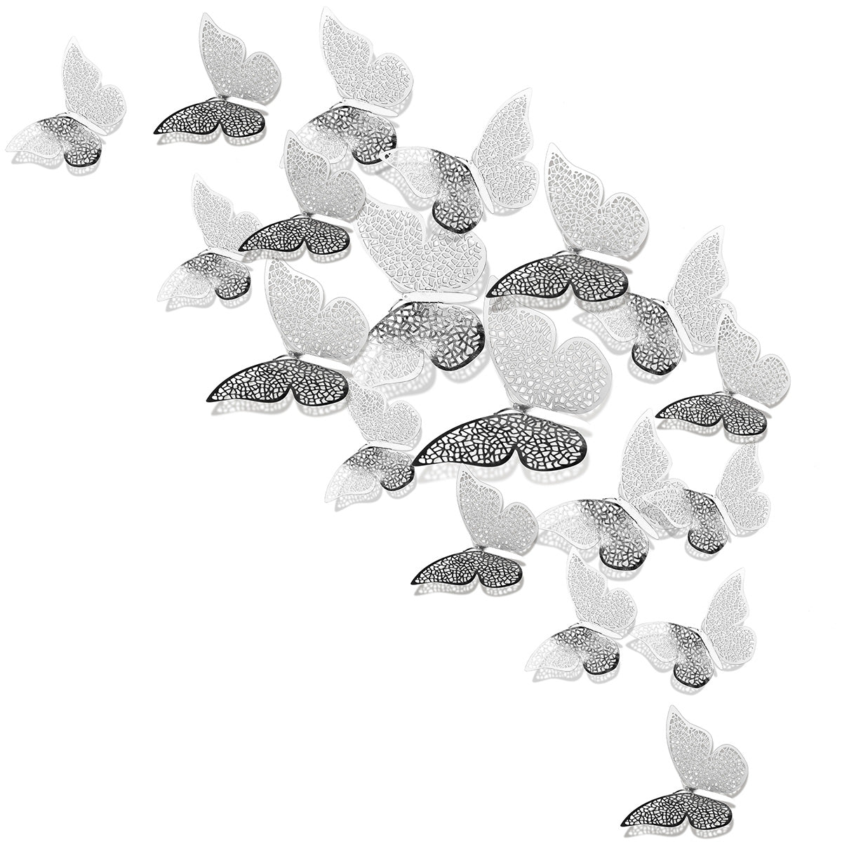 Silver Butterflies Wall Decorations Set - Nets Hollow Design