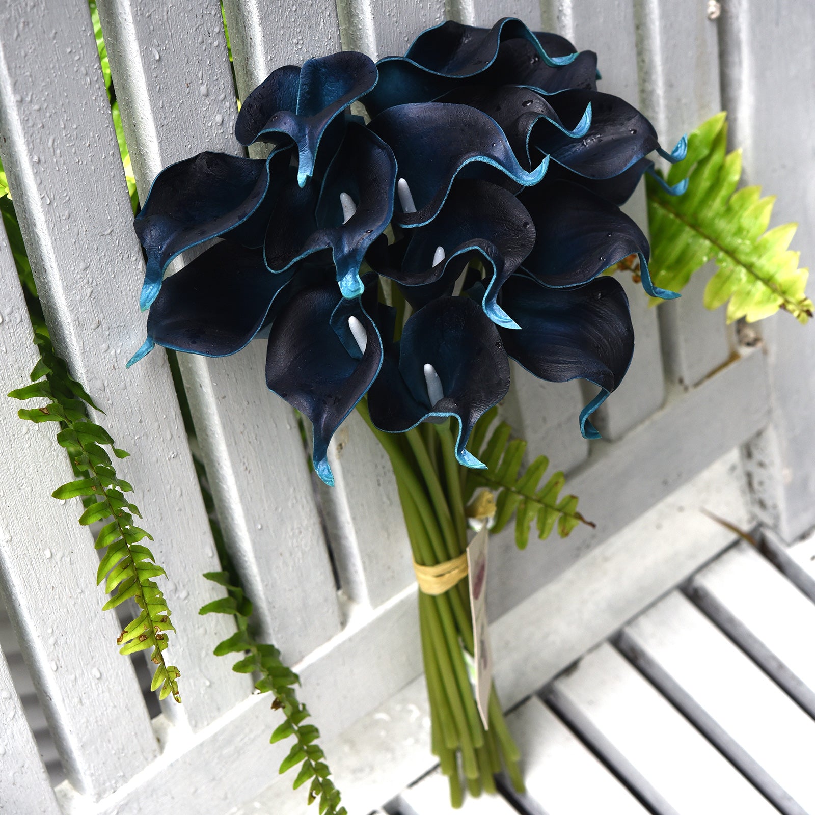 Midnight Blue Real Touch Calla Lilies Artificial Flower Bouquet 10 Stems