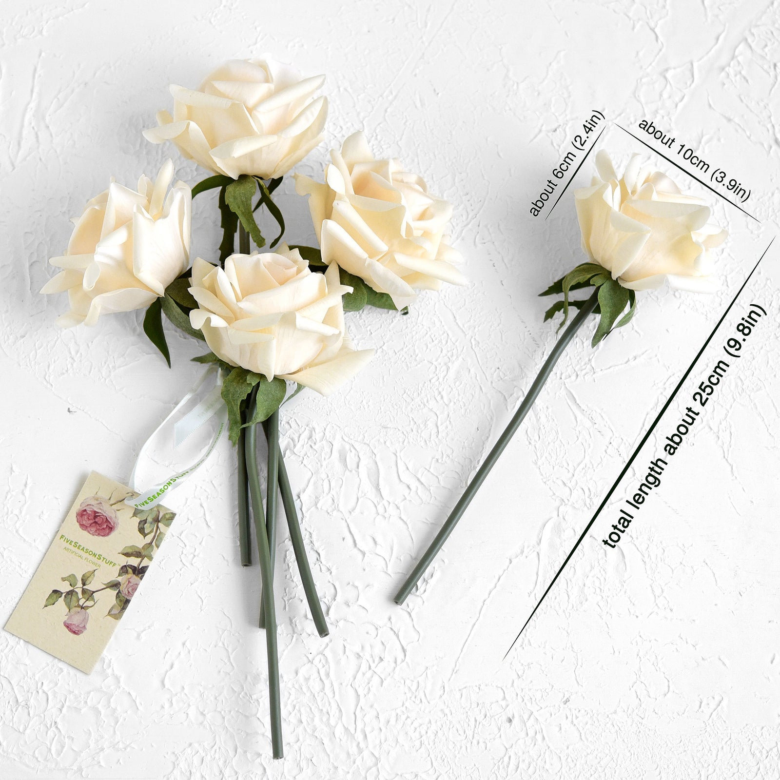 FiveSeasonStuff Soft Peach Real Touch Garden Rose Artificial Flowers Wedding, Bridal, Home Décor 5 Stems 9.8"