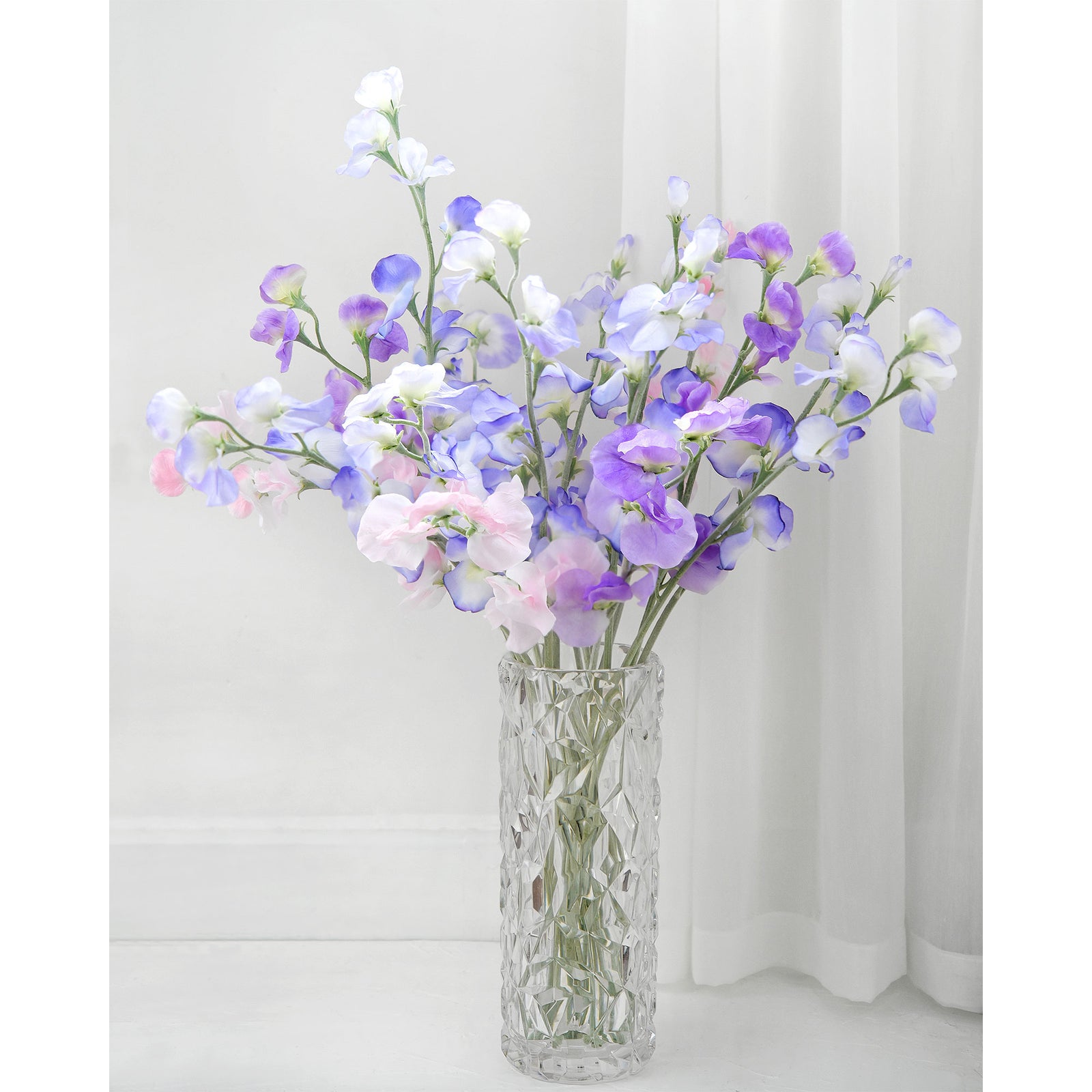 Pale Purple Sweet Pea Flowers Real Looking Artificial flowers Home Décor 24.8'' (6 Stems) FiveSeasonStuff