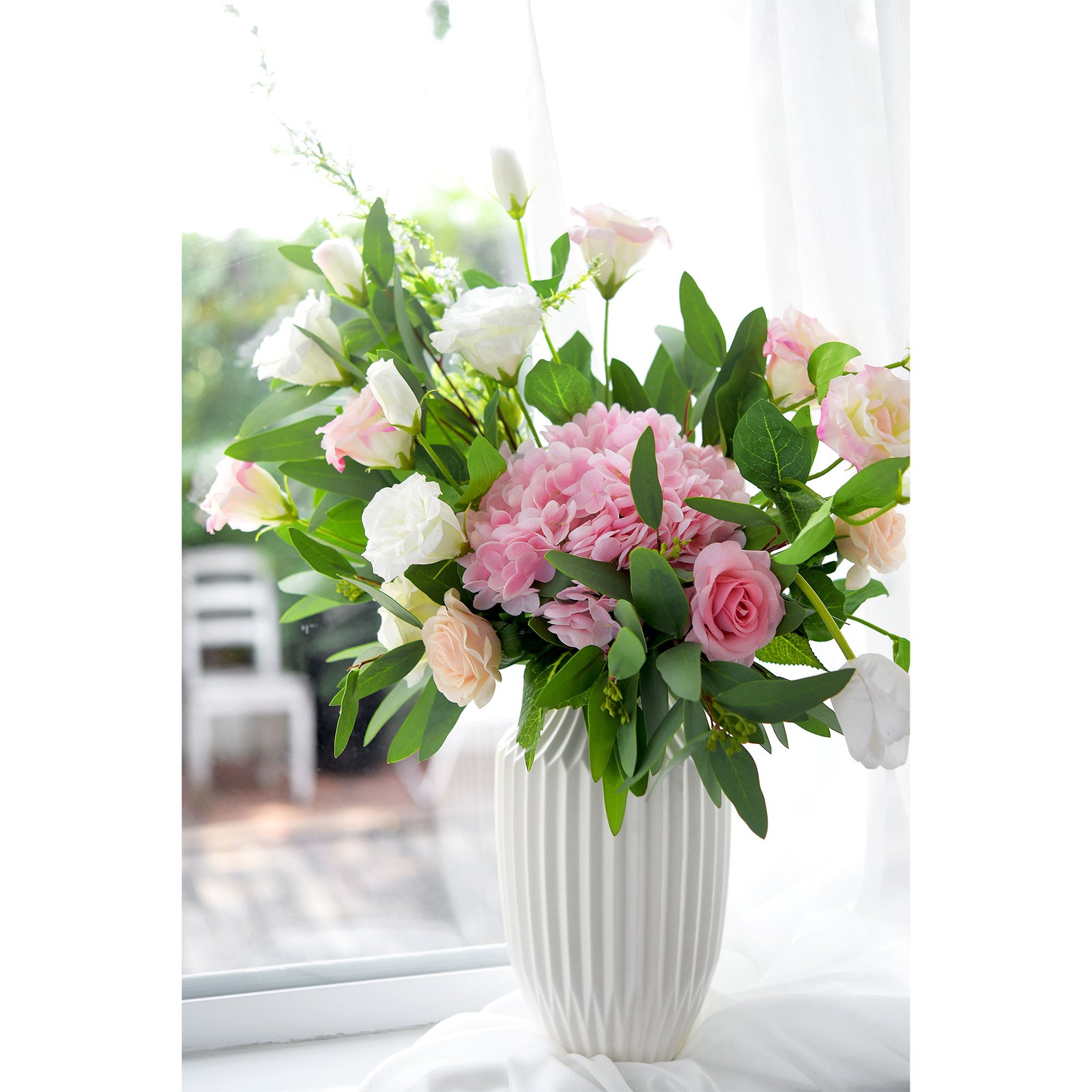 FiveSeasonStuff Real Touch White Lisianthus Floral White Artificial Flowers Tall Long Stems 58cm 3 Stems