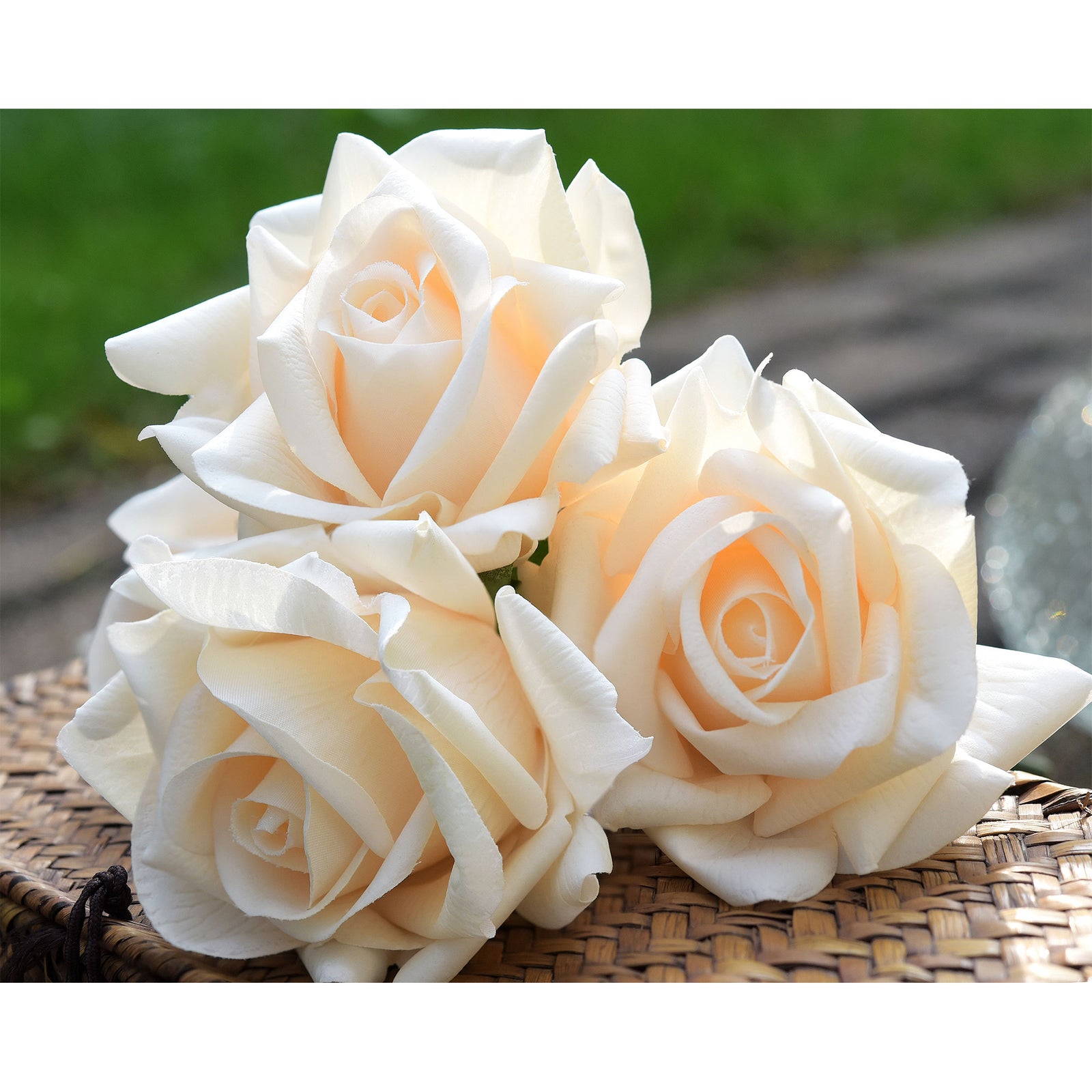 FiveSeasonStuff Soft Peach Real Touch Garden Rose Artificial Flowers Wedding, Bridal, Home Décor 5 Stems 9.8"