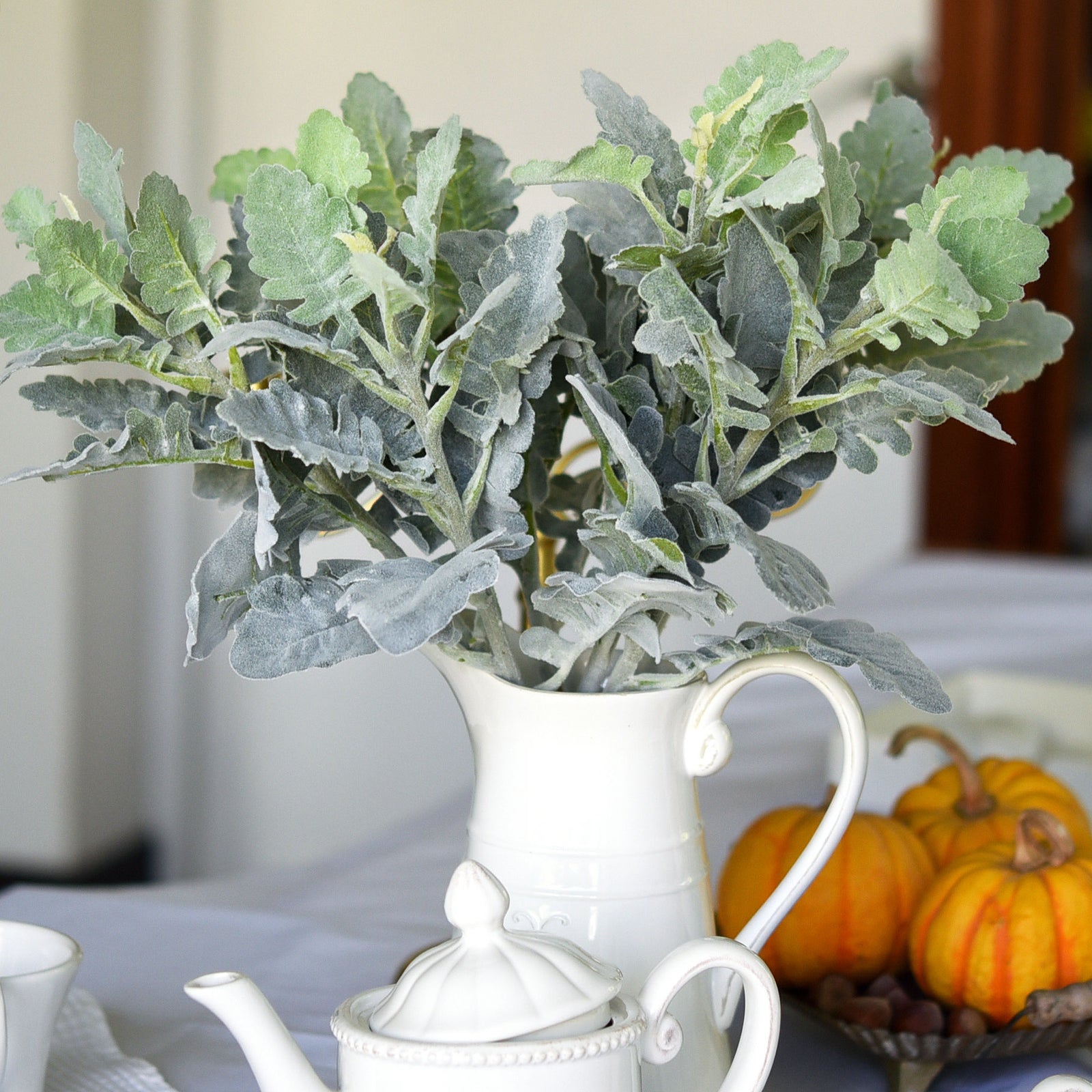 FiveSeasonStuff Dusty Miller Artificial Greenery Bush Plants for Wedding Flower Fillers DIY Bouquets and Floral Arrangements (6 Stems 18 inches Tall)