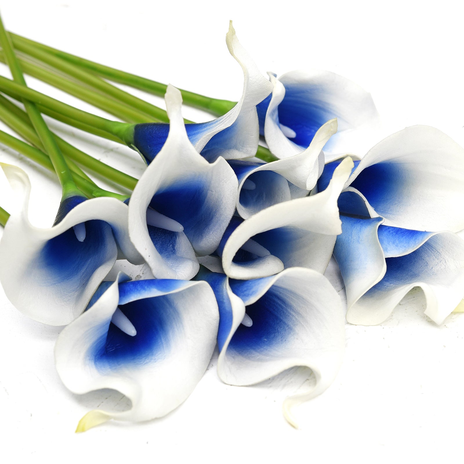 blue and white lily flower Real Touch Calla Lilies Artificial Flower Bouquet 10 Stems (Silk White – FiveSeasonStuff