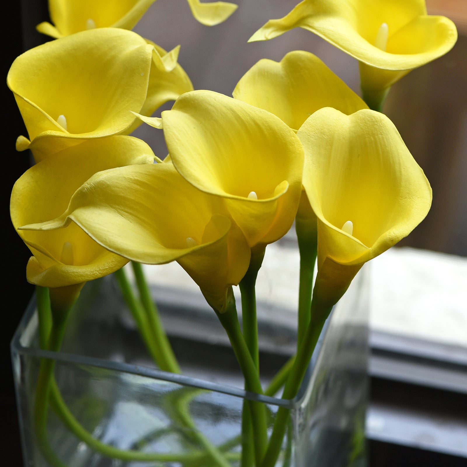 Bright Yellow Real Touch Calla Lilies Artificial Flower Bouquet 10 Stems