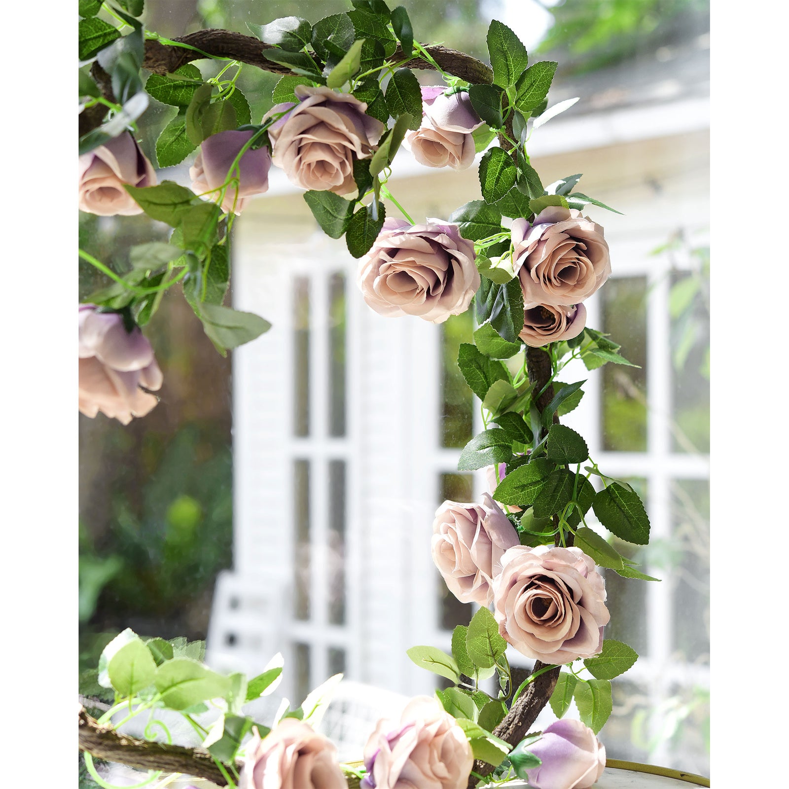 Artificial Silk Rose Garlands Vine Plant Flower Leaves (Smoky Purple) 2 Pcs