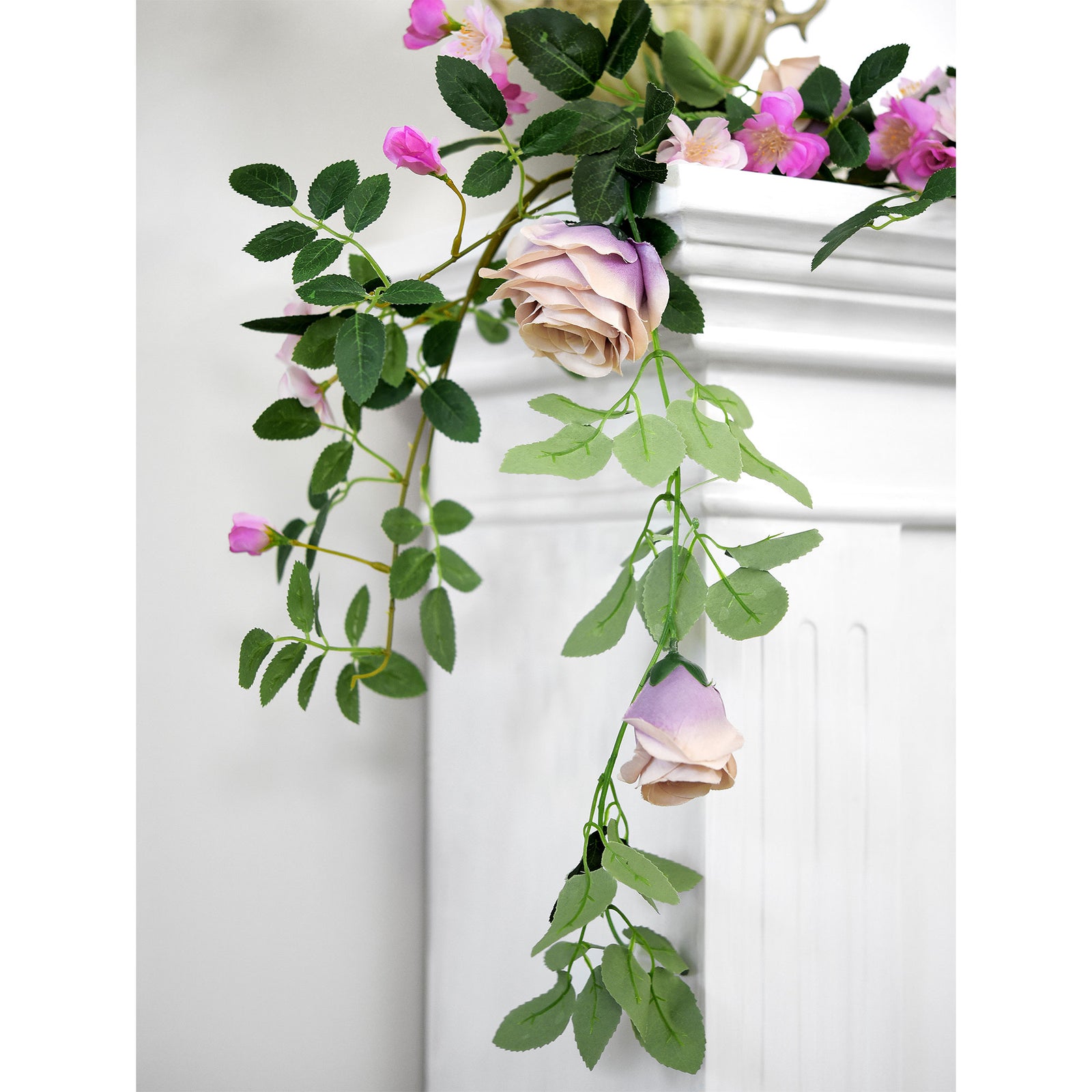 Artificial Silk Rose Garlands Vine Plant Flower Leaves (Smoky Purple) 2 Pcs