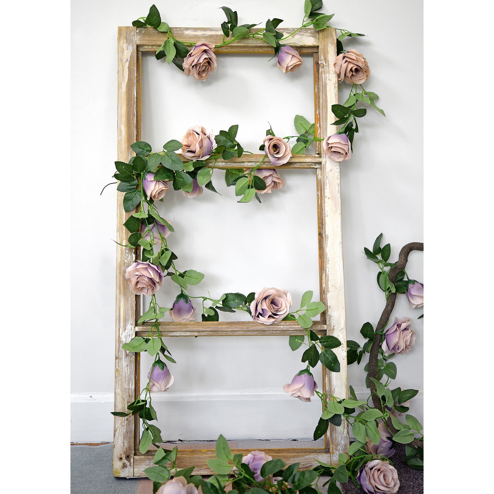 Artificial Silk Rose Garlands Vine Plant Flower Leaves (Smoky Purple) 2 Pcs