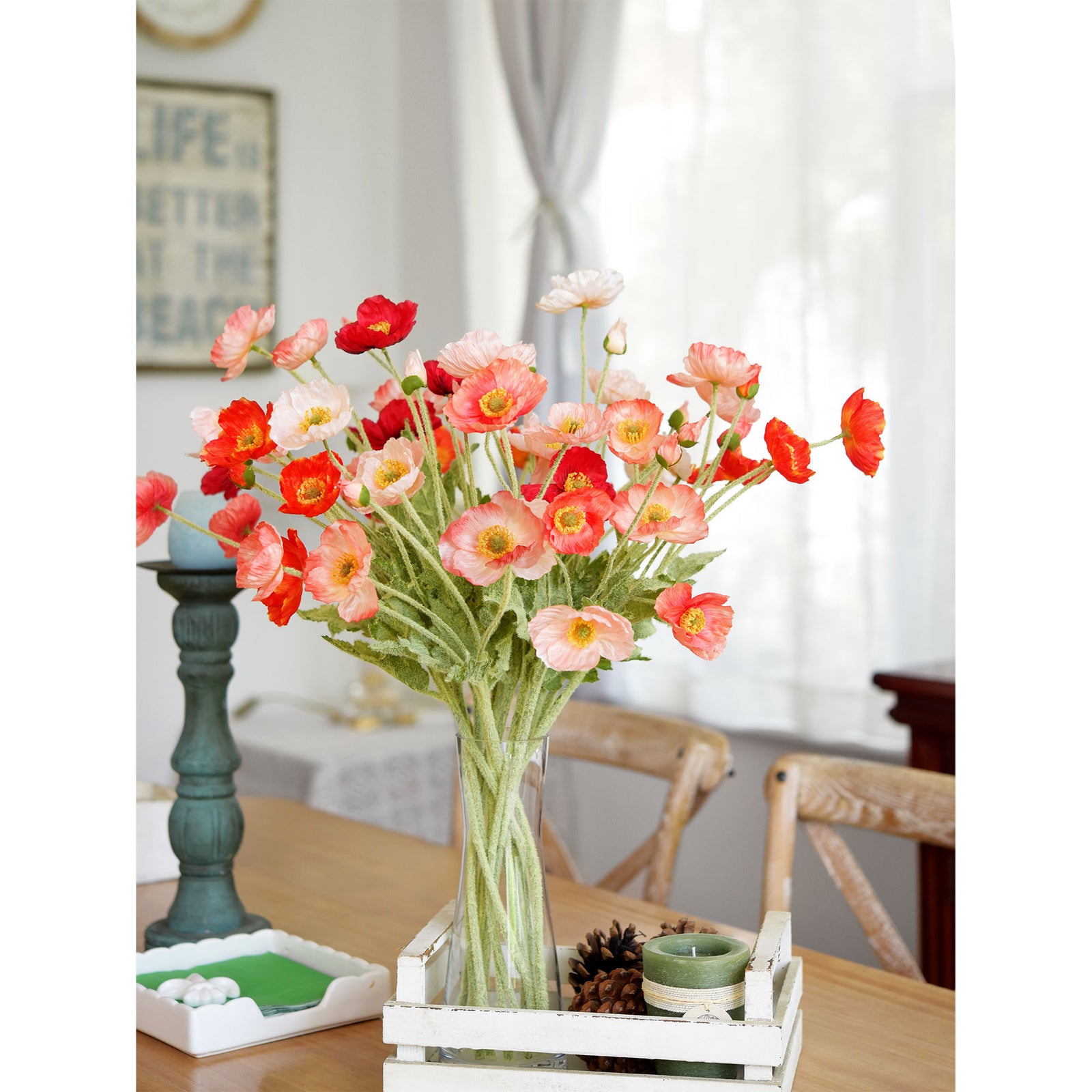 Red Silk Poppies Artificial Flower Bouquet for Remembrance Home Wedding 6 Stems 23.6'' (60cm)