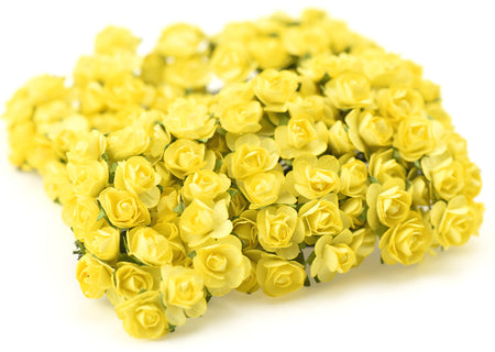 144 Pcs Mini Paper Rose Flowers (Yellow)