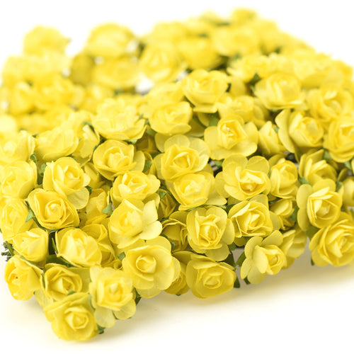 144 Pcs Mini Paper Rose Flowers (Yellow)