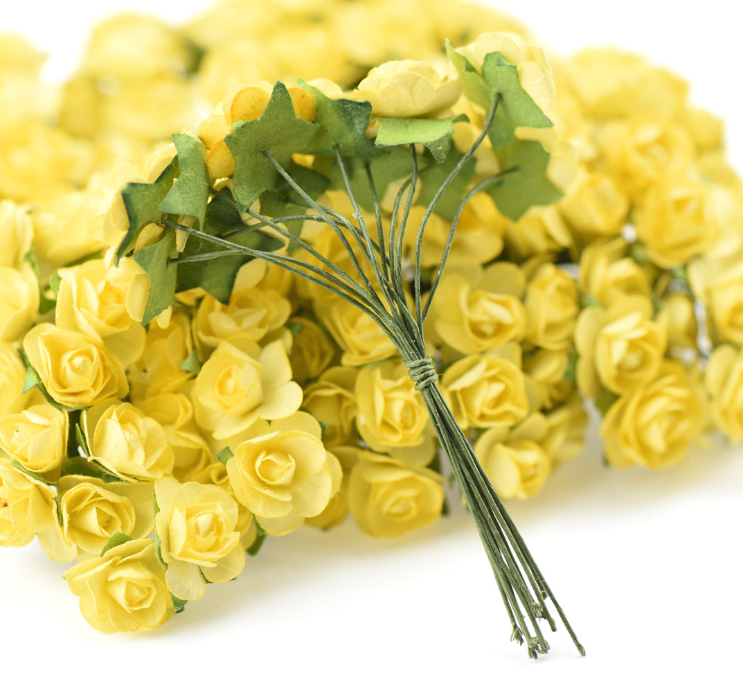 144 Pcs Mini Paper Rose Flowers (Yellow)