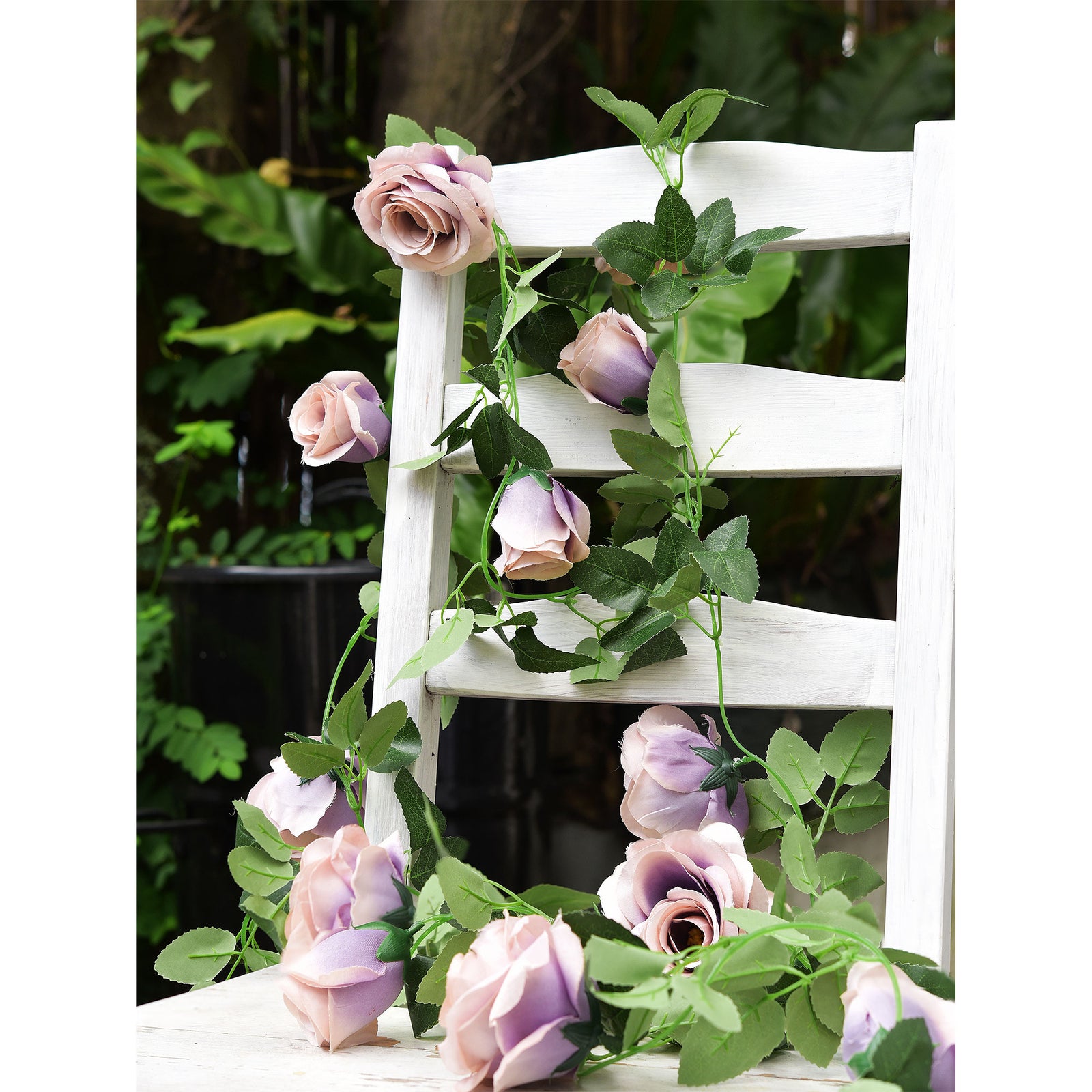 Artificial Silk Rose Garlands Vine Plant Flower Leaves (Smoky Purple) 2 Pcs