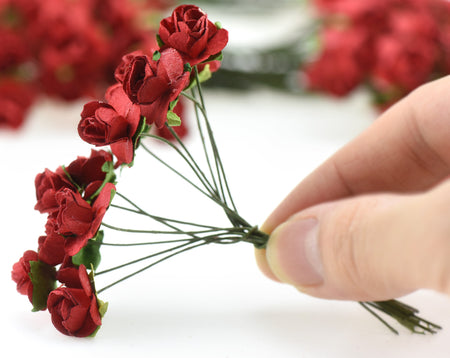 144 Pcs Mini Paper Rose Flowers (Red)
