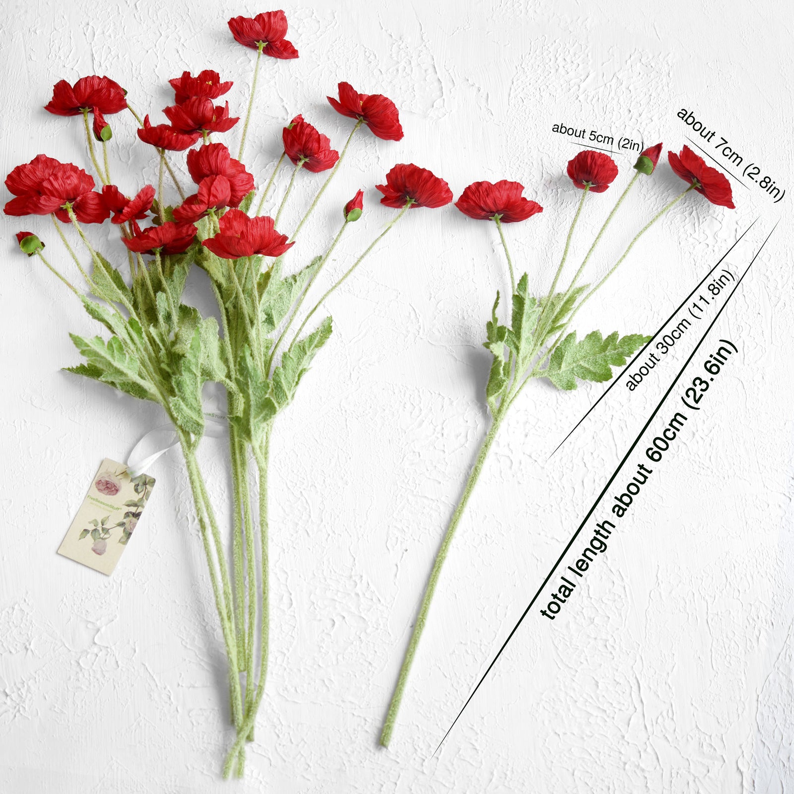 Red Silk Poppies Artificial Flower Bouquet for Remembrance Home Wedding 6 Stems 23.6'' (60cm)