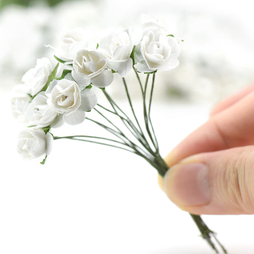 144 Pcs Mini Paper Rose Flowers (White)
