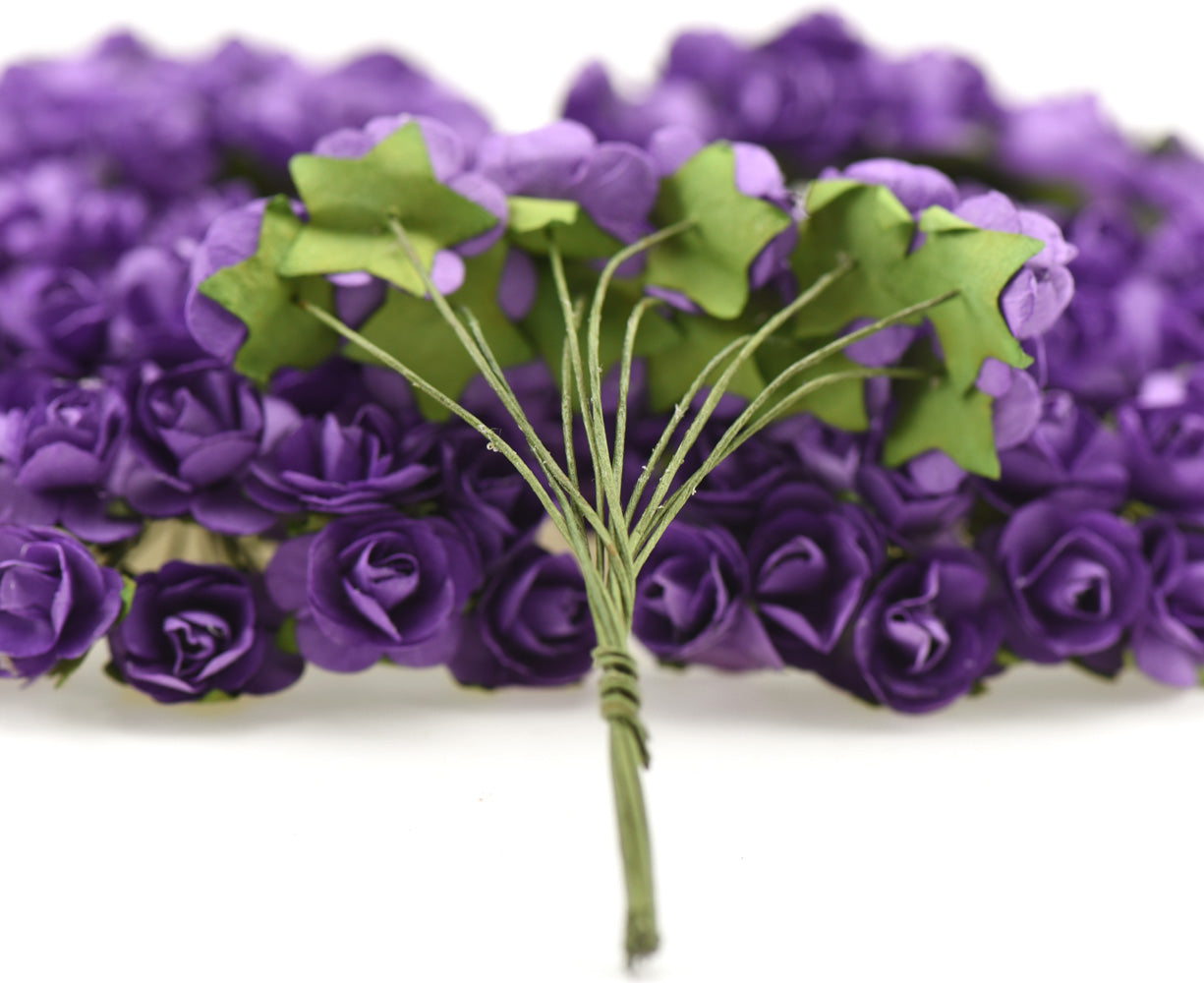 144 Pcs Mini Paper Rose Flowers (Purple)