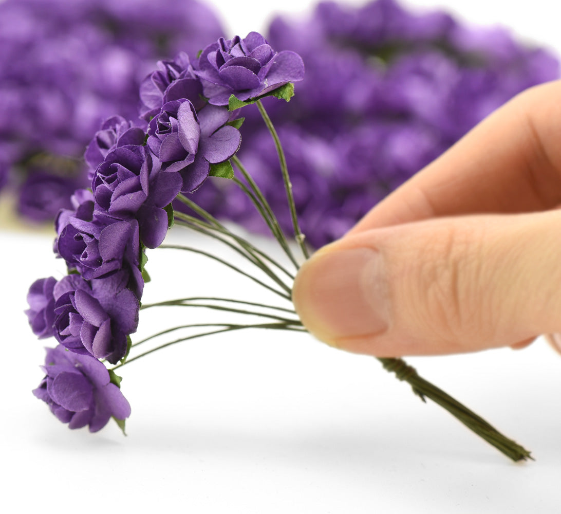 144 Pcs Mini Paper Rose Flowers (Purple)