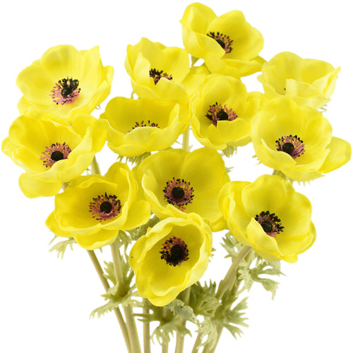 10 Long Stems of ‘Real Touch’ Artificial Anemone Flowers, Wedding Bouquet Flower Arrangement, 45cm (17.7 inches)