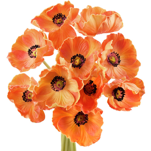 FiveSeasonStuff Orange Real Touch Artificial Poppy Flowers Remembrance Day Decorations 10 Stems 12.6'' (32cm)