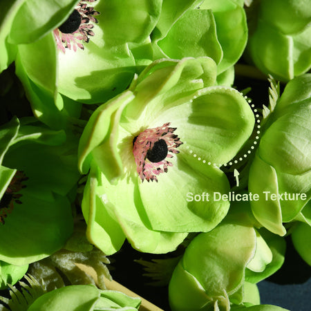 12 Long Stems of ‘Real Touch’ Artificial (Green) Anemone Flowers, Wedding Bouquet Flower Arrangement, 45cm (17.7 inches)