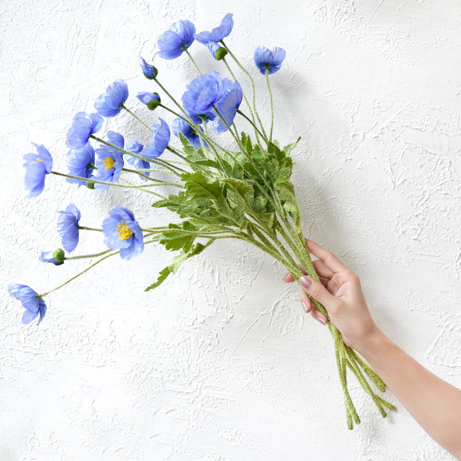 Ocean Blue Silk Poppies Artificial Flower Bouquet for Remembrance Home Wedding 6 Stems 23.6'' (60cm)