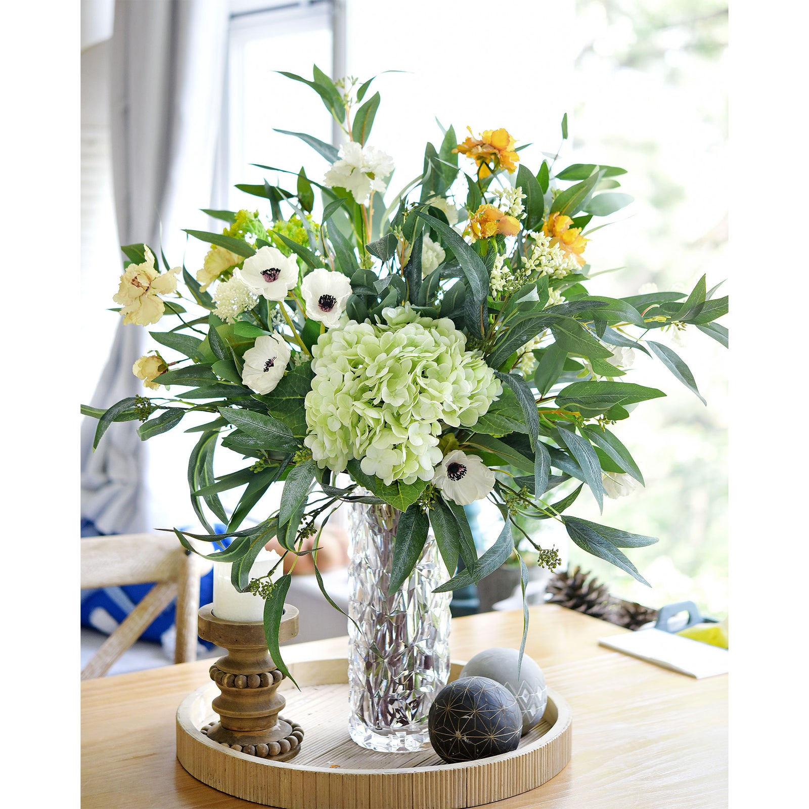 FiveSeasonStuff 33.8" Long Stem Seeded Willow Eucalyptus Artificial Greenery Fillers 6 Bunches