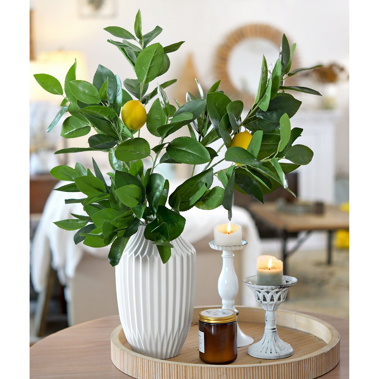 2 Branches of Artificial Lemons with Leaves