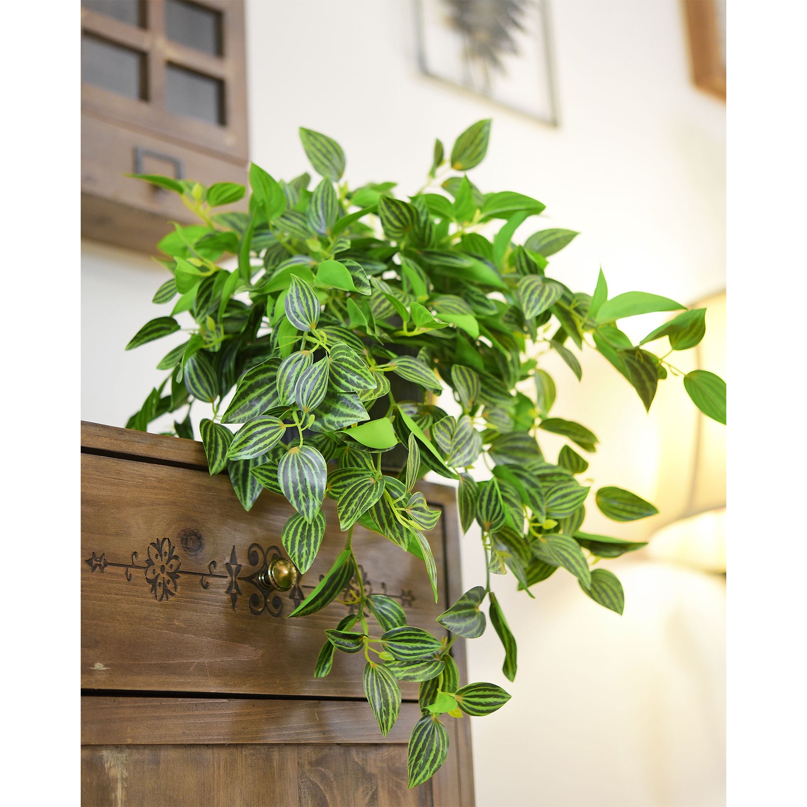 peperomia hanging plant FiveSeasonStuff Real Touch Artificial Hanging Plant Watermelon Peperomia Home Decor 2 Stems