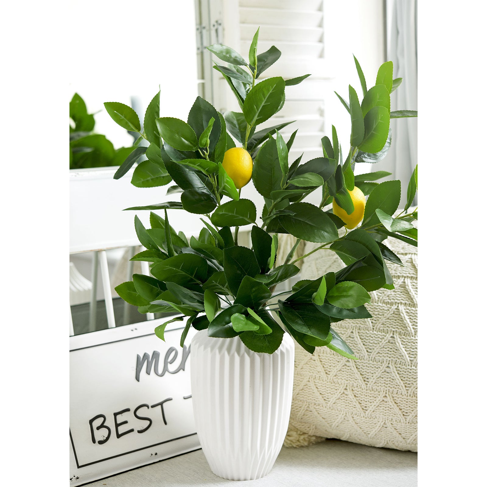 2 Branches of Artificial Lemons with Leaves