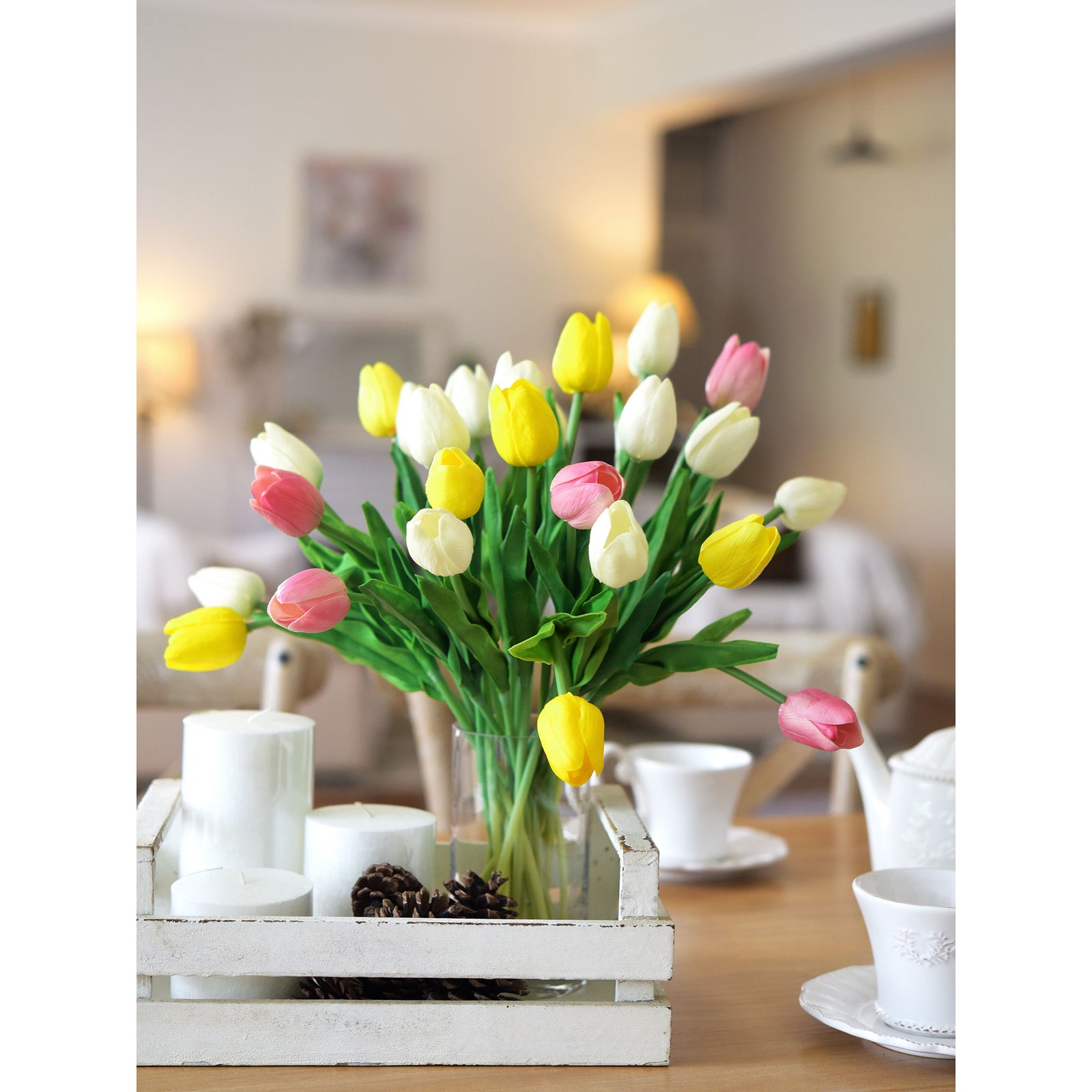 White Real Touch Tulips Artificial Flowers Bouquet 10 Stems