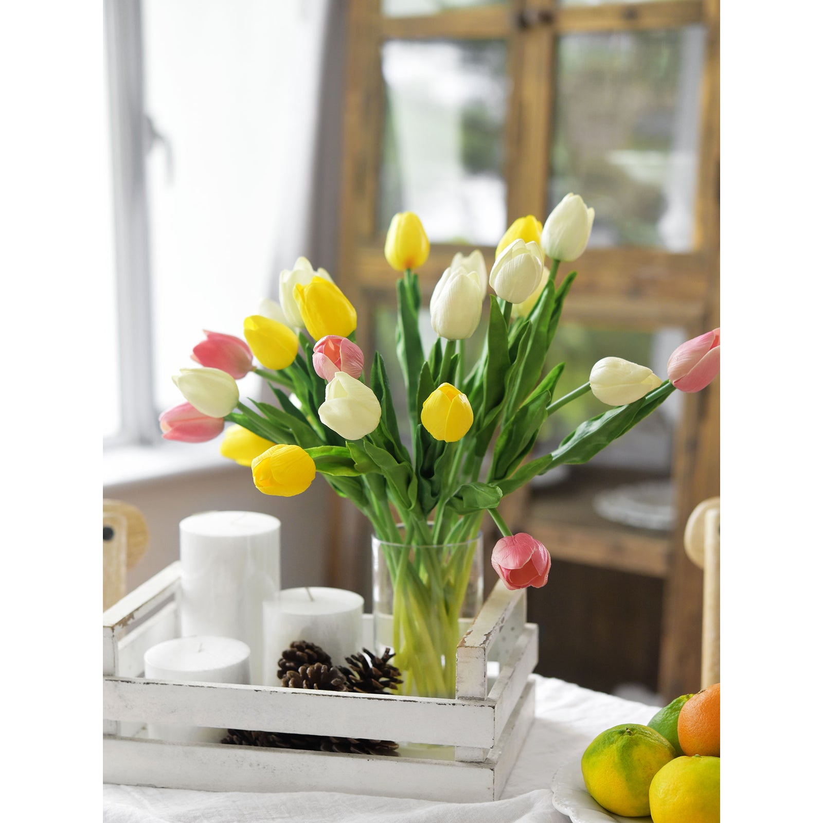 Yellow Real Touch Tulips Artificial Flowers Bouquet 10 Stems