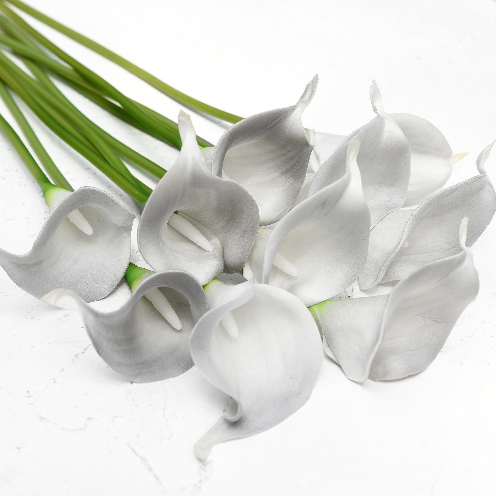 Light Grey Real Touch Calla Lilies Artificial Flower Bouquet 10 Stems