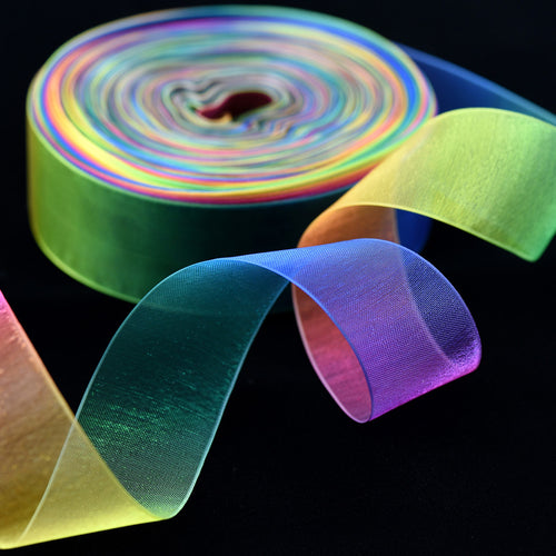 38mm [45 metres/50 Yards] Rainbow Chiffon Gradient Polyester Ribbon | Party Festive Gift Wrap Scrapbooking Decoration