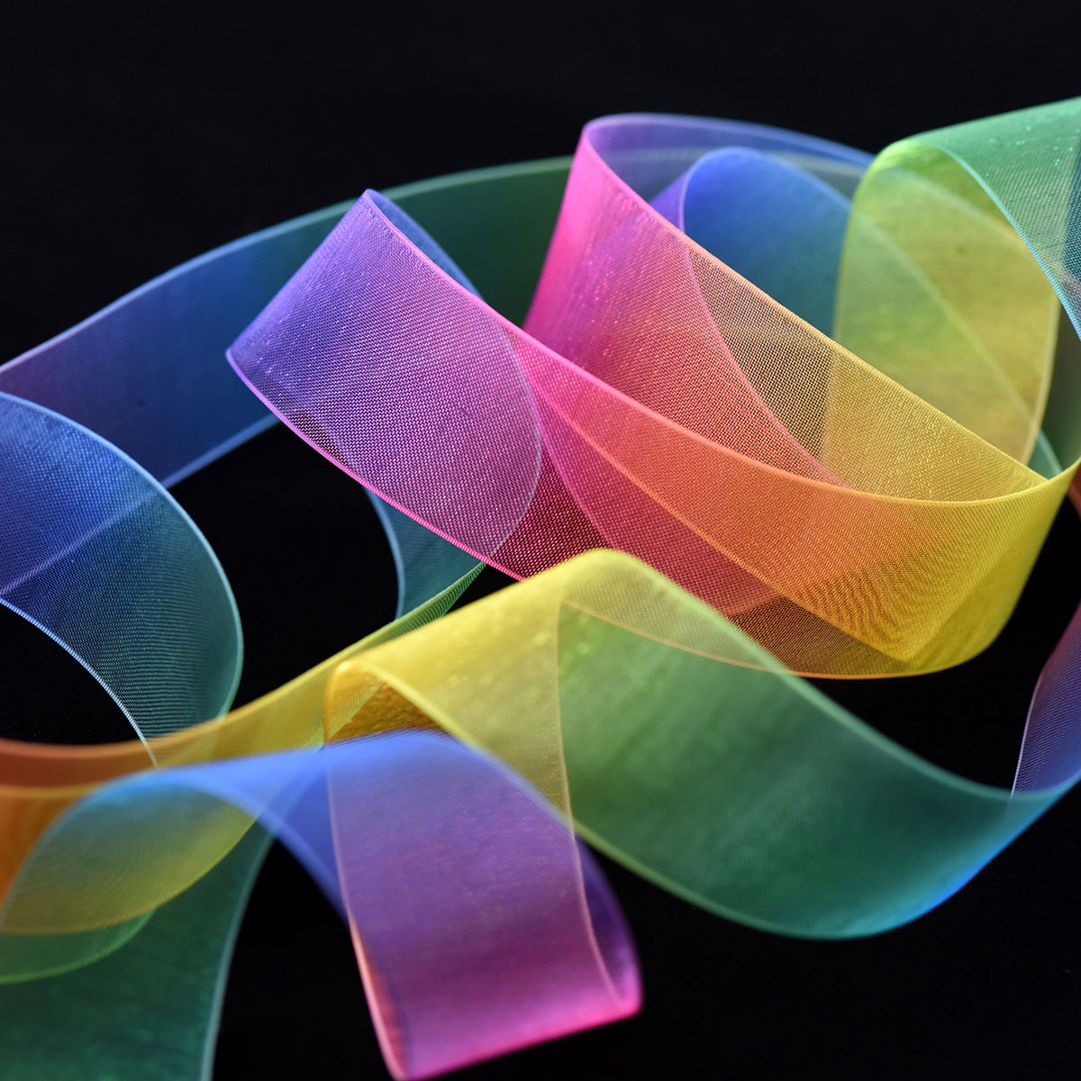 25mm [45 metres/50 Yards] Rainbow Chiffon Gradient Polyester Ribbon | Party Festive Gift Wrap Scrapbooking Decoration