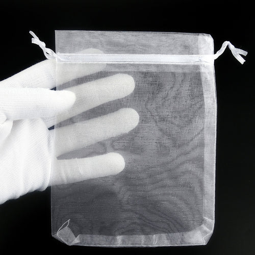 White Organza Bags with Ribbon Drawstring (Medium) 100 Pcs/Pack
