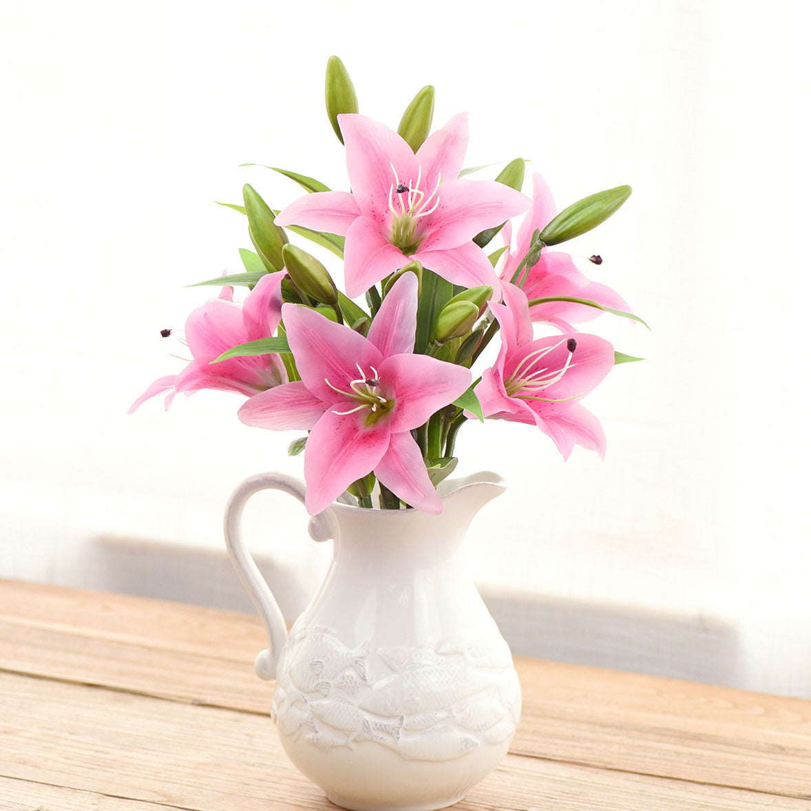 Real Touch Deep Pink Lilies Artificial Flower Bouquet 5 Stems