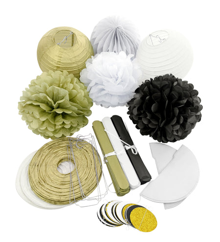 22 PCS Black and Gold Party Decoration Set