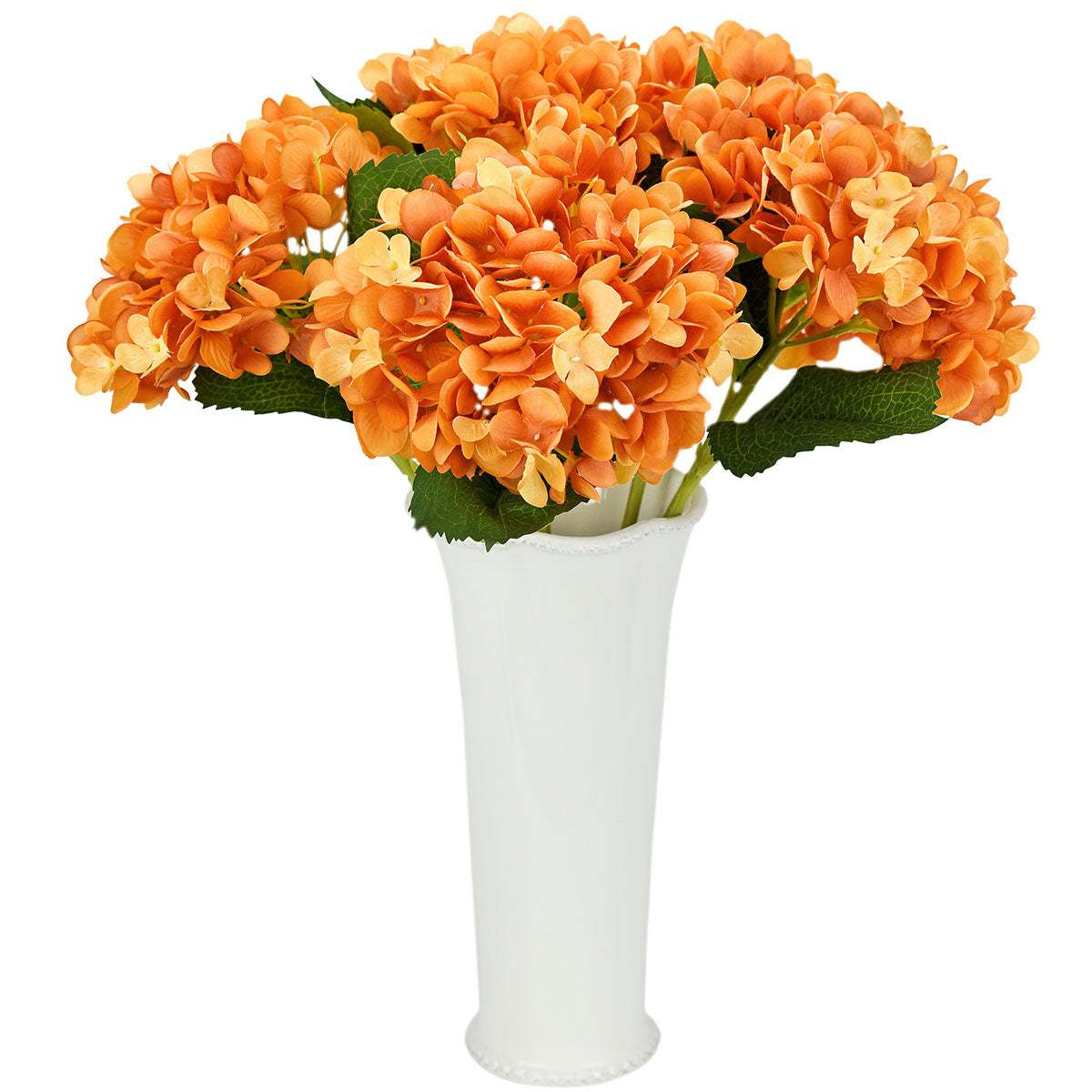 5 Stems Orange Artificial Silk Hydrangea Flowers
