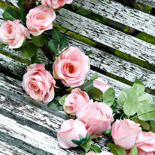 Artificial Silk Rose Garlands Vine Plant Flower Leaves (Amaranth Pink) 2 Pcs