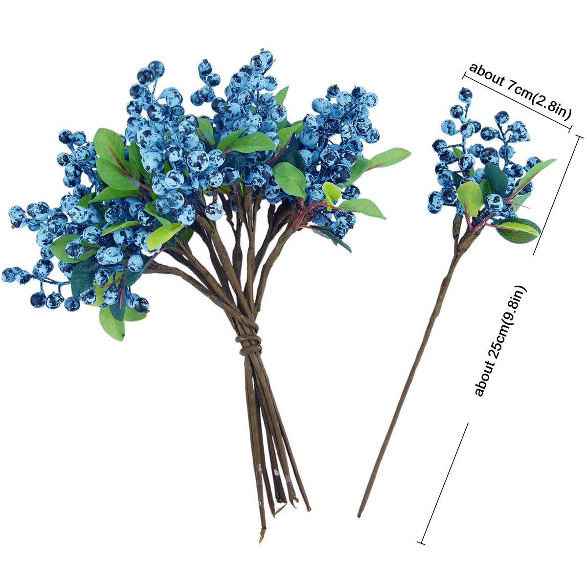 Versatile Artificial Holly Blue Berry Branches: Set of 10 for Stunning Decor
