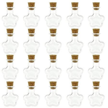 20 Pcs Mini Transparent Glass Bottles with Corks (Flower)