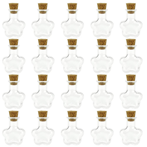 20 Pcs Mini Transparent Glass Bottles with Corks (Flower)