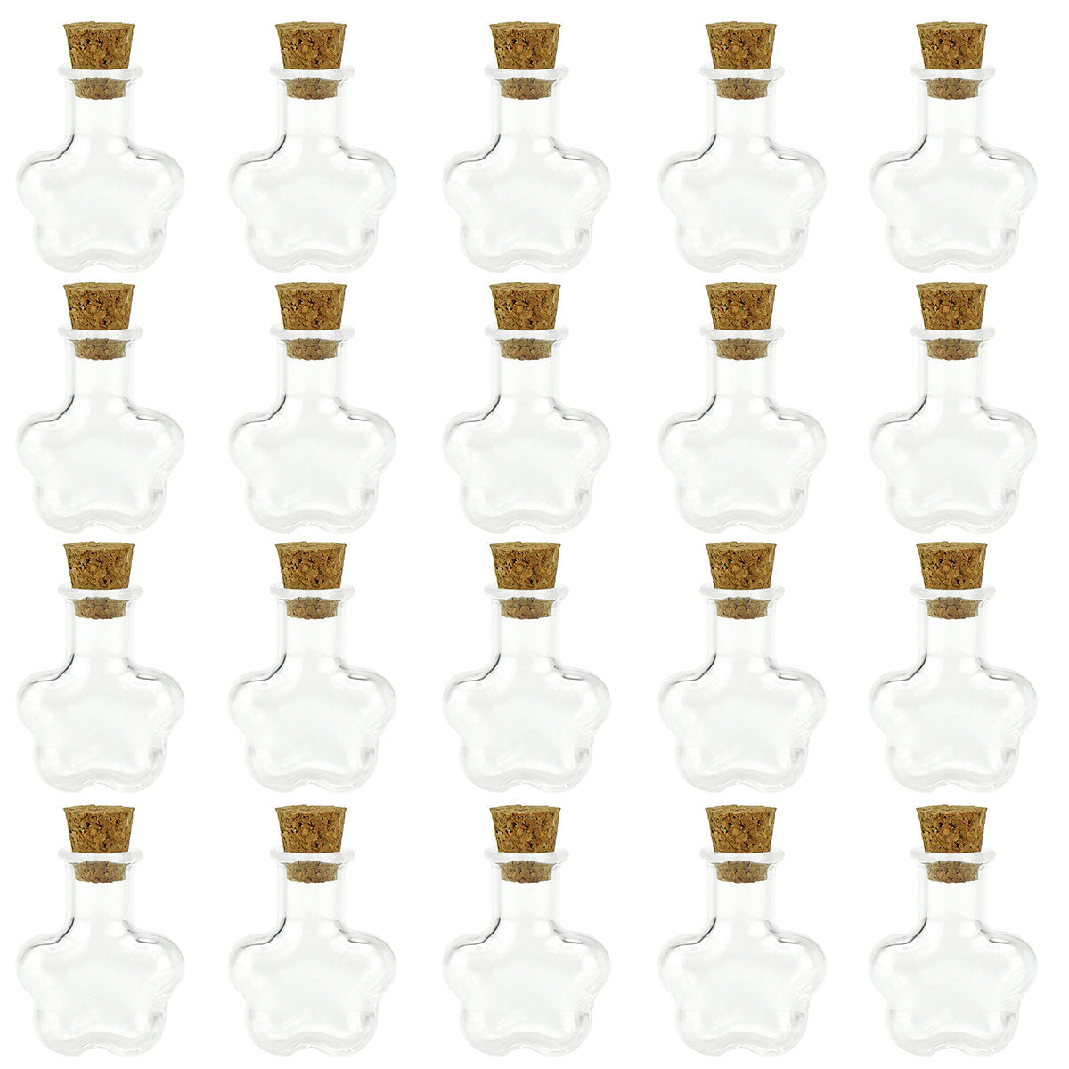 20 Pcs Mini Transparent Glass Bottles with Corks (Flower)