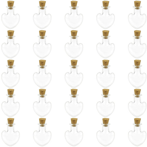20 Pcs Mini Transparent Glass Bottles with Corks (Heart)